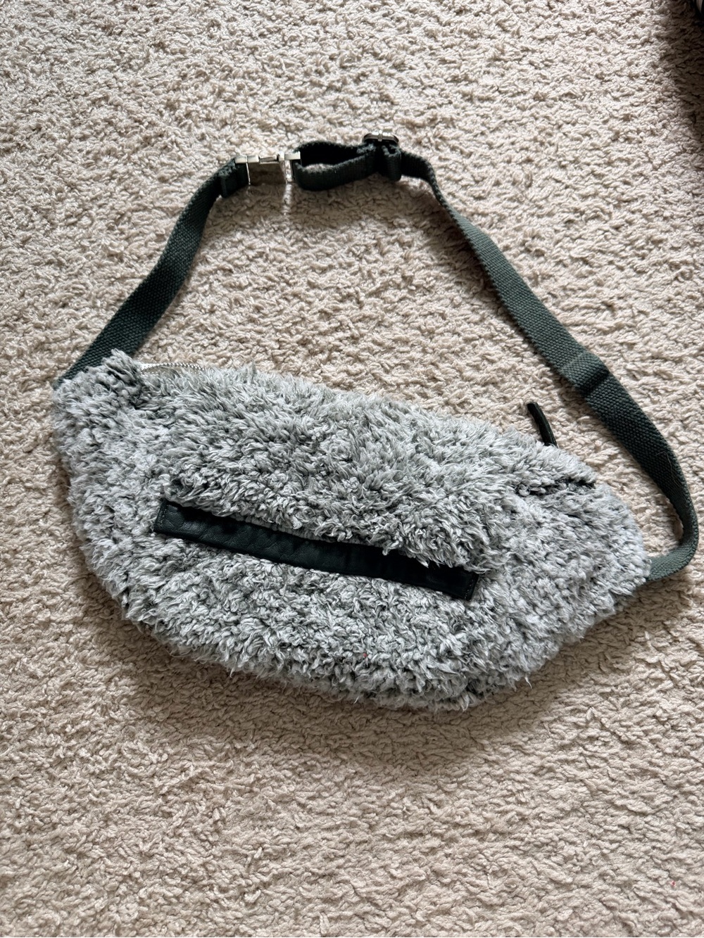 Free People Plush Gray Sherpa Crossbody Belt Bag